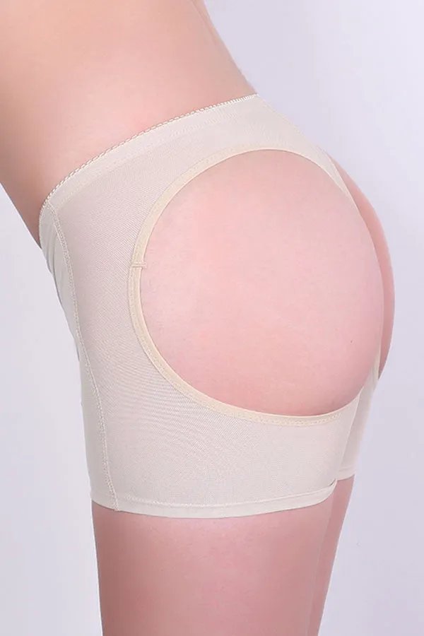 Beige Nylon Solid Cutout Butt Lifter