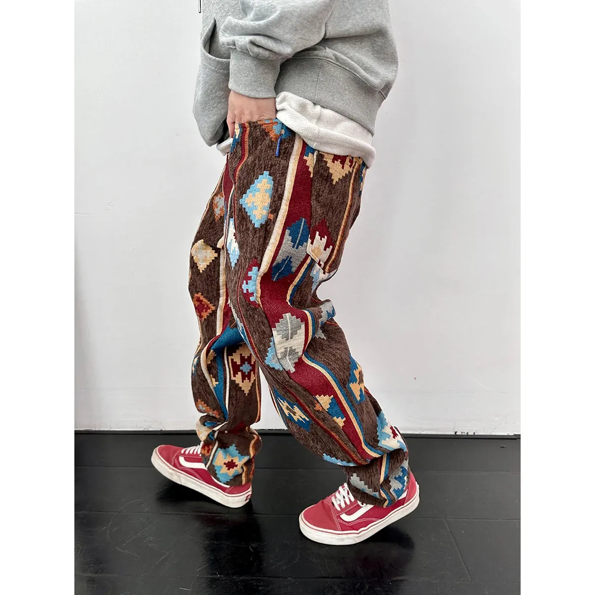 Geometric Pattern Casual Pants - Ethnic Style Jacquard Cargo Trousers