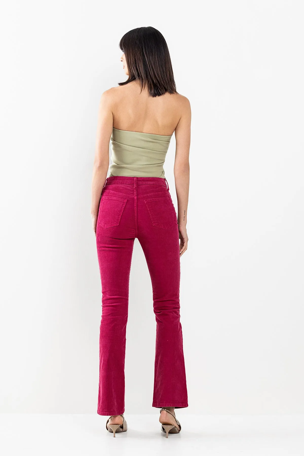 HIGH RISE CORDUROY SLIM BOOTCUT IN RED PLUM / SP-P12529RP