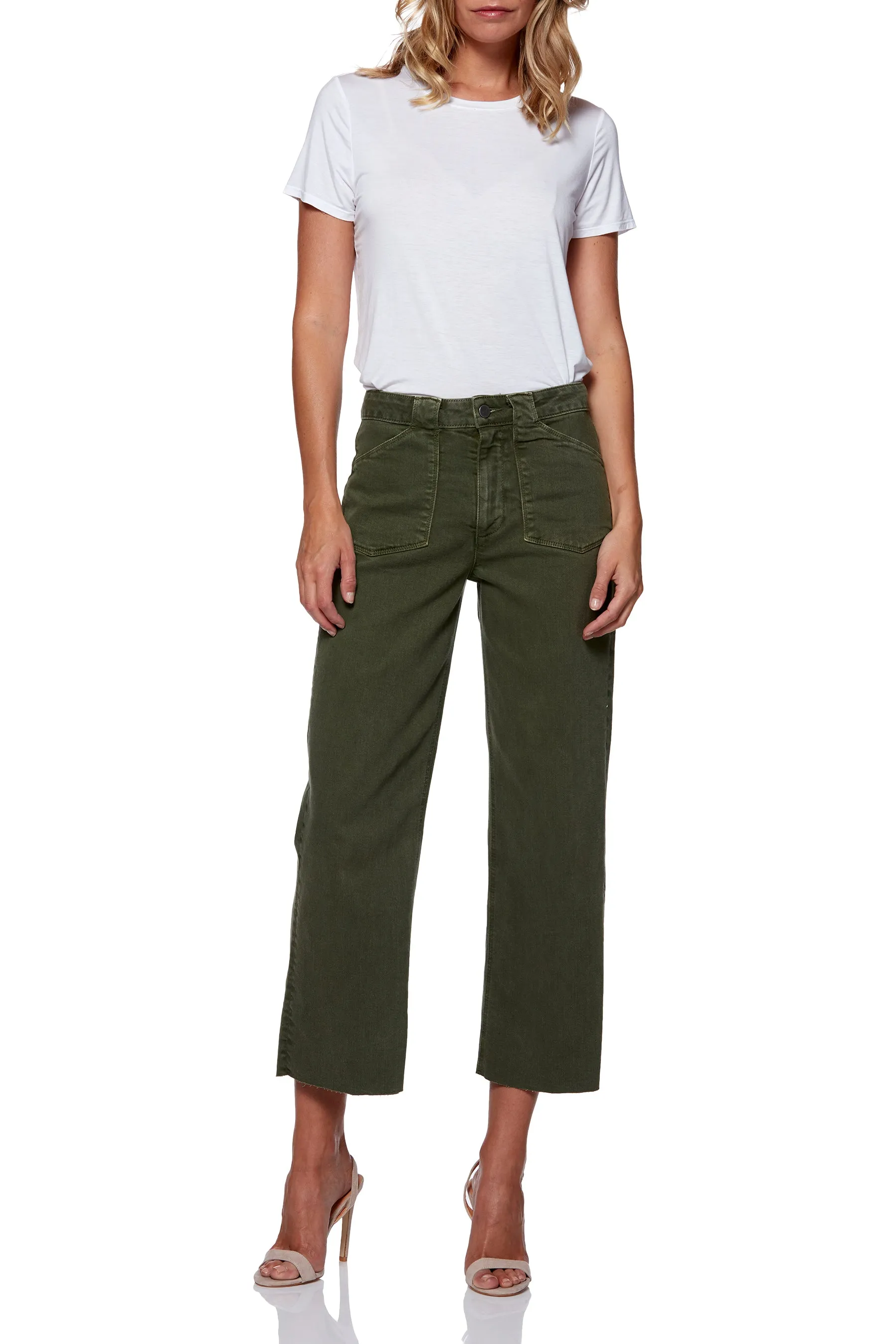 Paige Premium Denim - Nellie With Utility Pockets   Raw Hem in Vintage Ivy Green