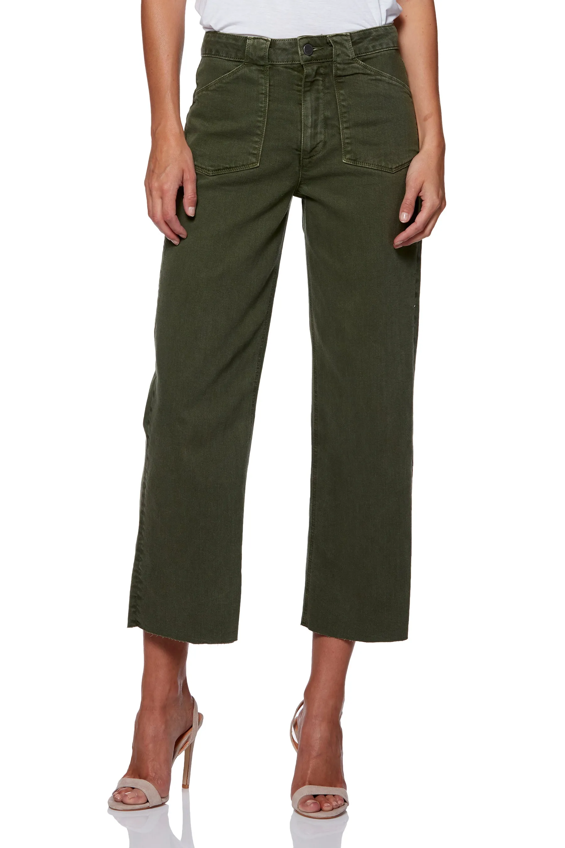 Paige Premium Denim - Nellie With Utility Pockets   Raw Hem in Vintage Ivy Green