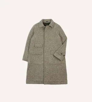 Taupe Wool Raglan Coat with Herringbone Flecked Pattern