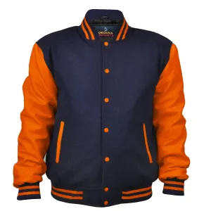 Woman Jacket Wool Leather Navy Blue/Orange